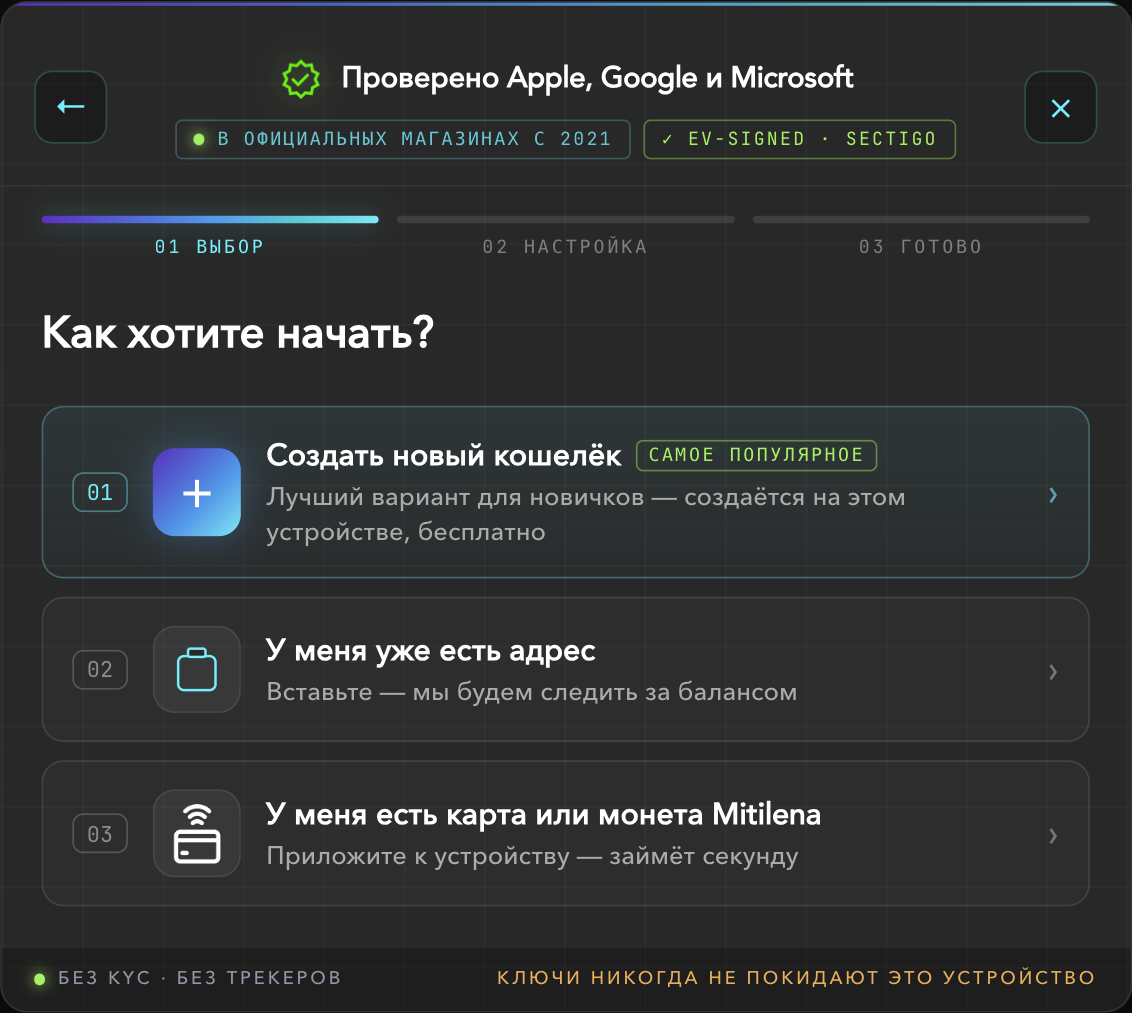 Allo «Yaya kuke son farawa?» tare da «Ƙirƙiri sabon wallet»
